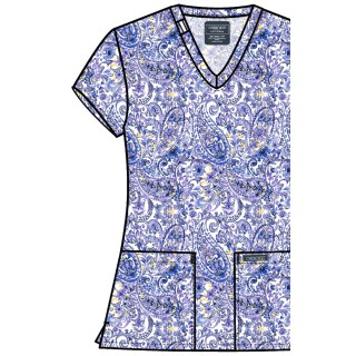 CK856 Haut Imprimé à Col en V avec 2 Poches par Cherokee - Pretty In Paisley