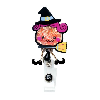 A156 koi Retractable Shaker Badge Reel - Candy Corn Witch