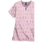 Z16213 Zoe + Chloe Notch Neck Print Scrub Tops - Nice Cream