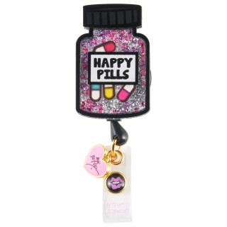 BA156 Betsey Johnson Retractable Shaker Badge Reel by koi - Happy Pill Bottle