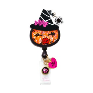 BA156 Betsey Johnson Retractable Shaker Badge Reel by koi - Witch Pumpkin