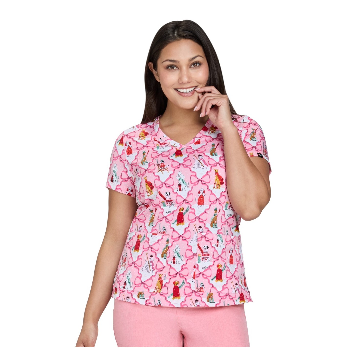 384PRA koi Artist Series Leslie Print Top - Ski Dogs