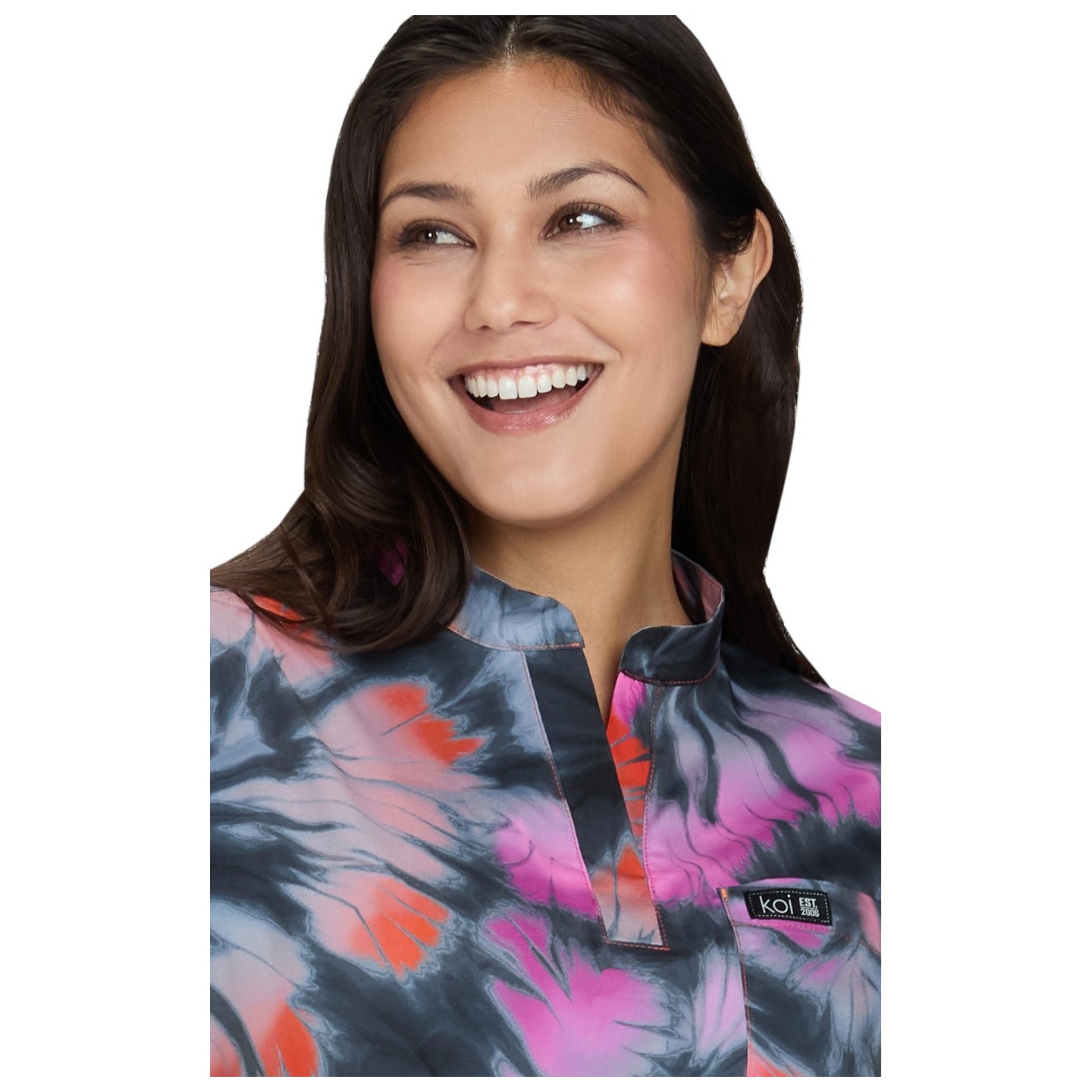 1093PR koi Basics Ari Split Neck Print Top - Flower Swirl