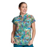 1093PRA koi Basics Artist Series Ari Split Neck Print Top - Forest Creatures