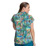 1093PRA koi Basics Artist Series Ari Split Neck Print Top - Forest Creatures