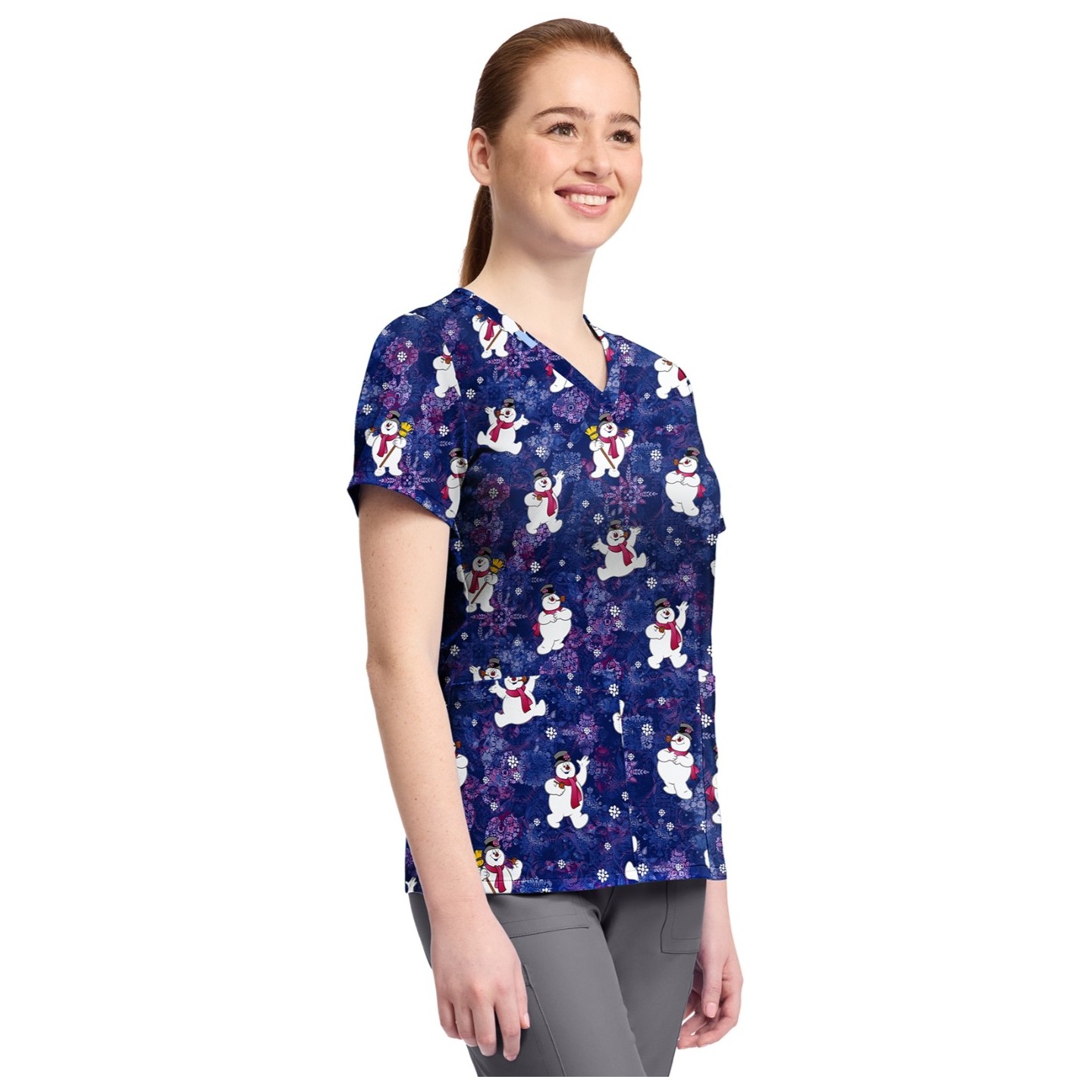 TF796 Tooniforms 2 Pocket V-Neck Print Top by Cherokee - Chilly Tiles