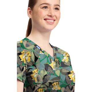 TF796 Tooniforms 2 Pocket V-Neck Print Top by Cherokee - Tropical Roar