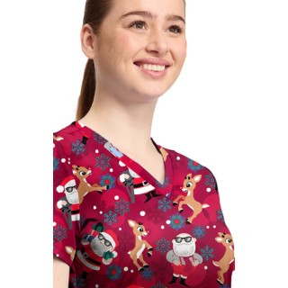 TF796 Tooniforms 2 Pocket V-Neck Print Top by Cherokee - Future is Bright