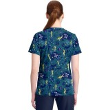 TF796 Tooniforms 2 Pocket V-Neck Print Top by Cherokee - Tinker Bell Flight