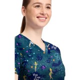 TF796 Tooniforms 2 Pocket V-Neck Print Top by Cherokee - Tinker Bell Flight