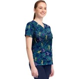 TF796 Tooniforms 2 Pocket V-Neck Print Top by Cherokee - Tinker Bell Flight