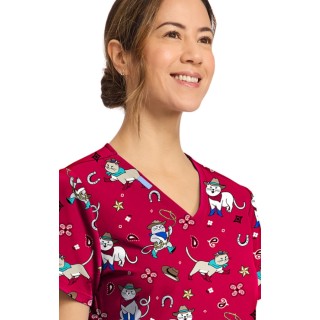 CK856 V-Neck 2 Pocket Print Top by Cherokee - Cowgirl Kitty