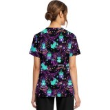 CK856 V-Neck 2 Pocket Print Top by Cherokee - Hocus Croakus