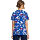 CK856 V-Neck 2 Pocket Print Top by Cherokee - Playing Penguins