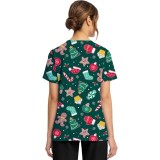 CK856 V-Neck 2 Pocket Print Top by Cherokee - Waiting for Santa