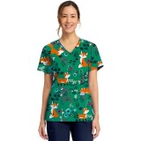 CK856 V-Neck 2 Pocket Print Top by Cherokee - Wild Fox