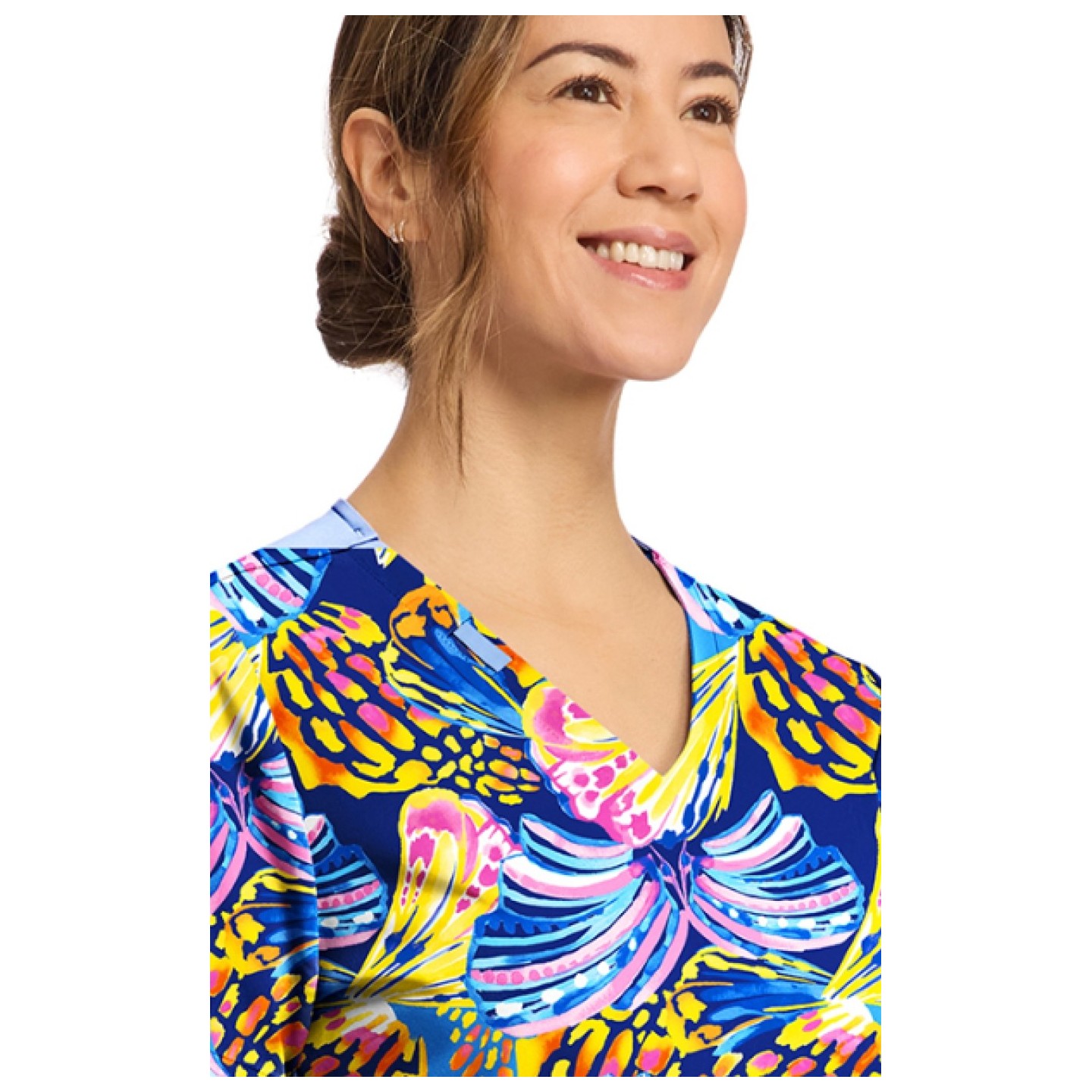 CK856 V-Neck 2 Pocket Print Top by Cherokee - Winging It