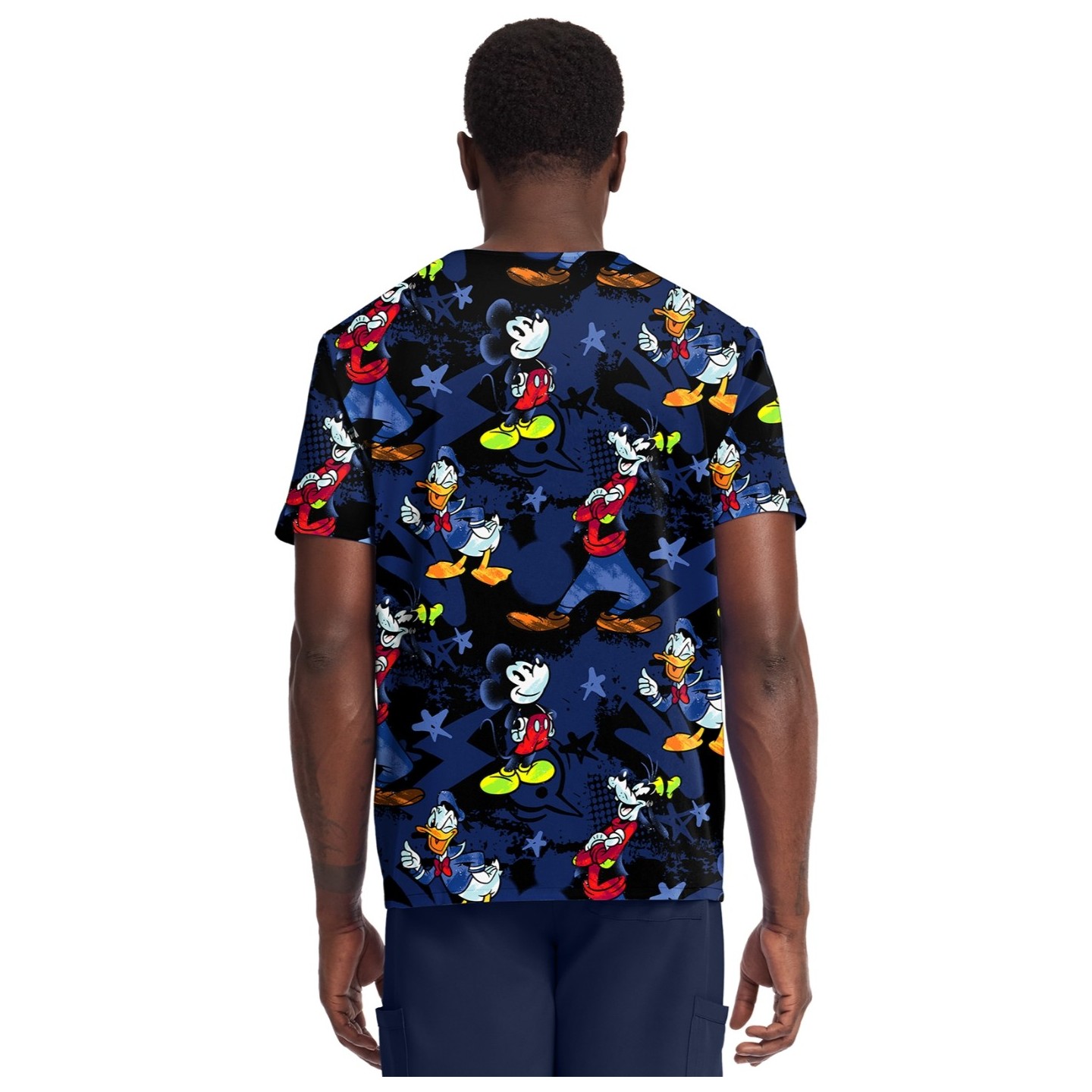 TF788 Tooniforms Men's Print 2 Pocket V-Neck Top by Cherokee Uniforms - Mickey Bro Time
