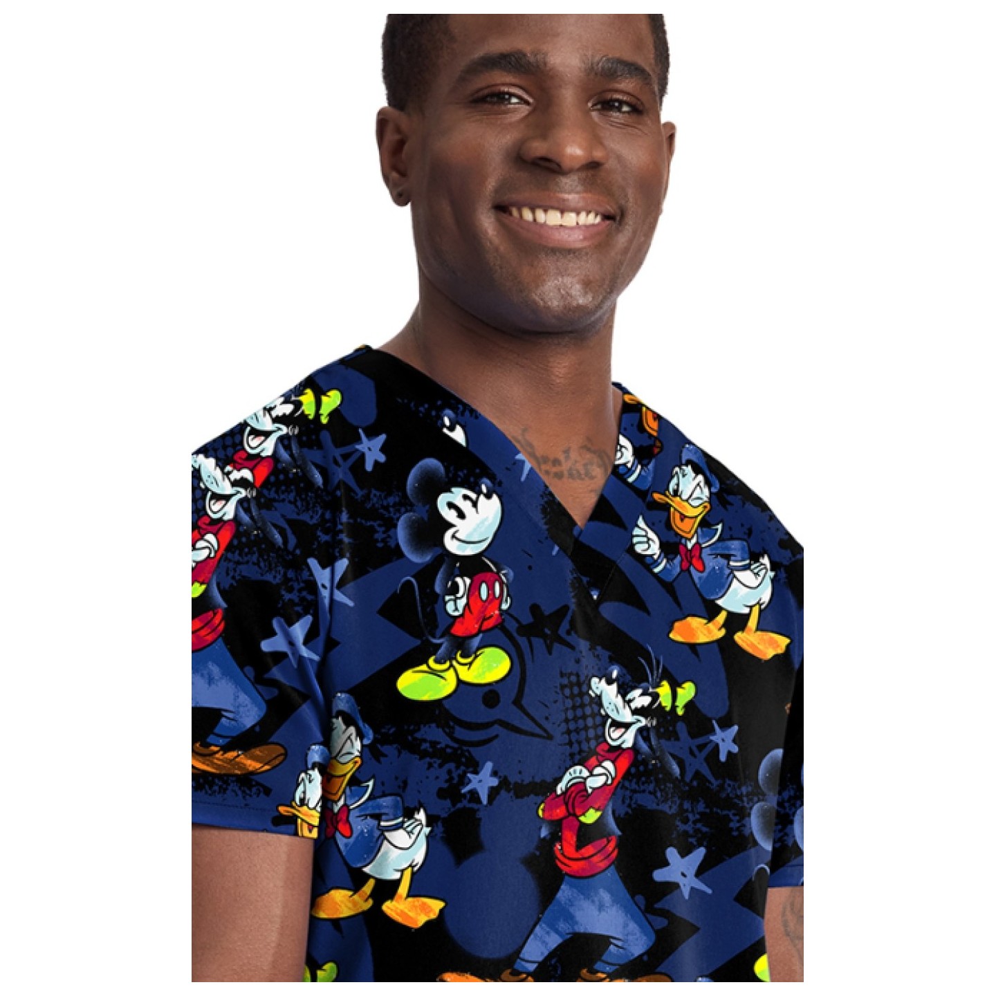 TF788 Tooniforms Men's Print 2 Pocket V-Neck Top by Cherokee Uniforms - Mickey Bro Time