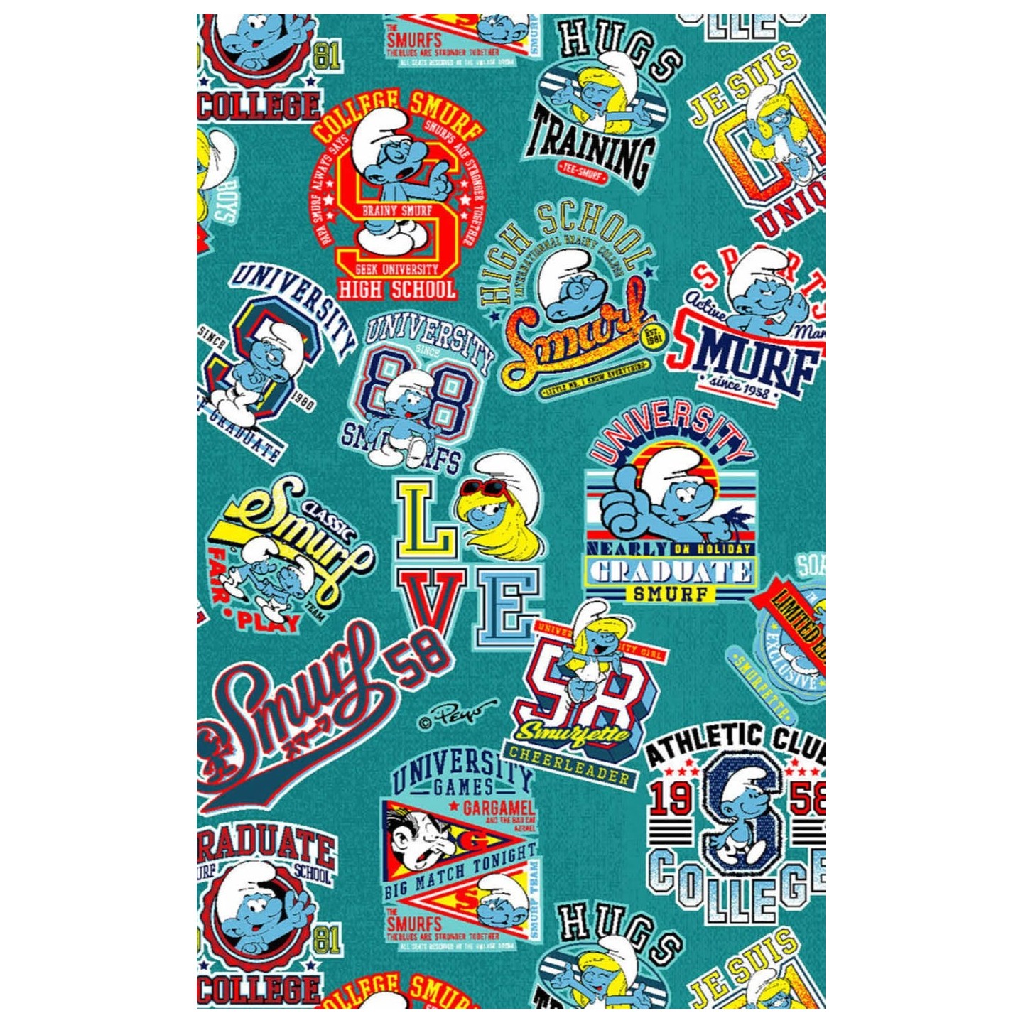 TF797 Tooniforms Tuckable Print Top with Chest Pocket by Cherokee - Collegiate Smurfs