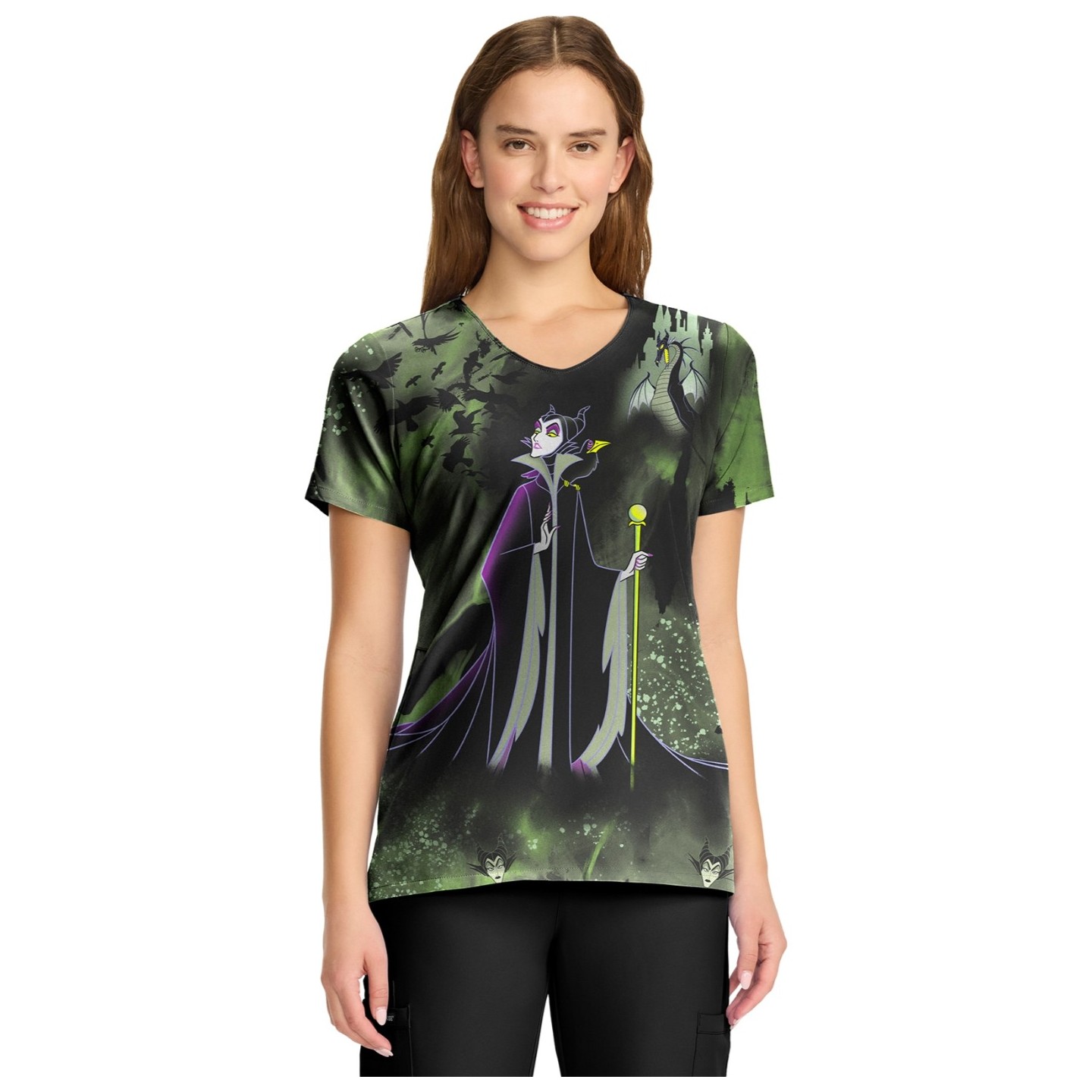 TF626 Tooniforms Modern Classic Fit 2 Pocket Print Top by Cherokee Uniforms - Dark Clouds