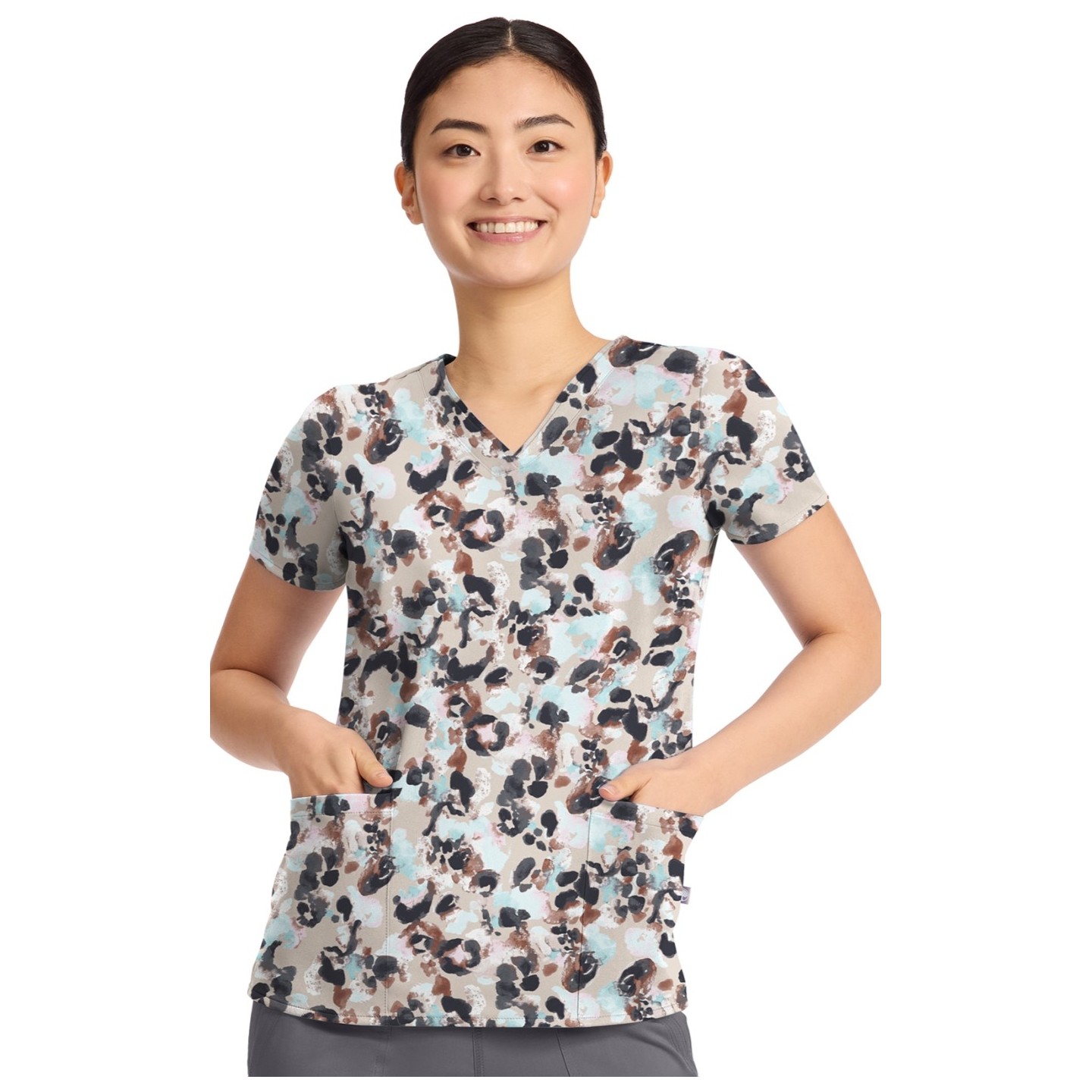 2266 Healing Hands Amanda Grosgrain Ribbon V-Neck Print Top - Abstract Cheetah