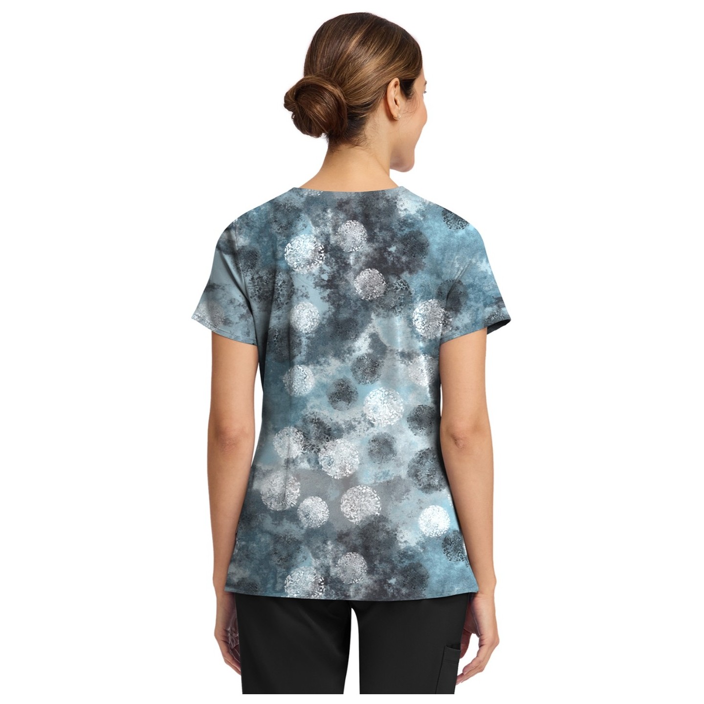 HH910 Healing Hands Amanda Haut Imprimer à Col en V avec Ruban Grosgrain - Moody Dots