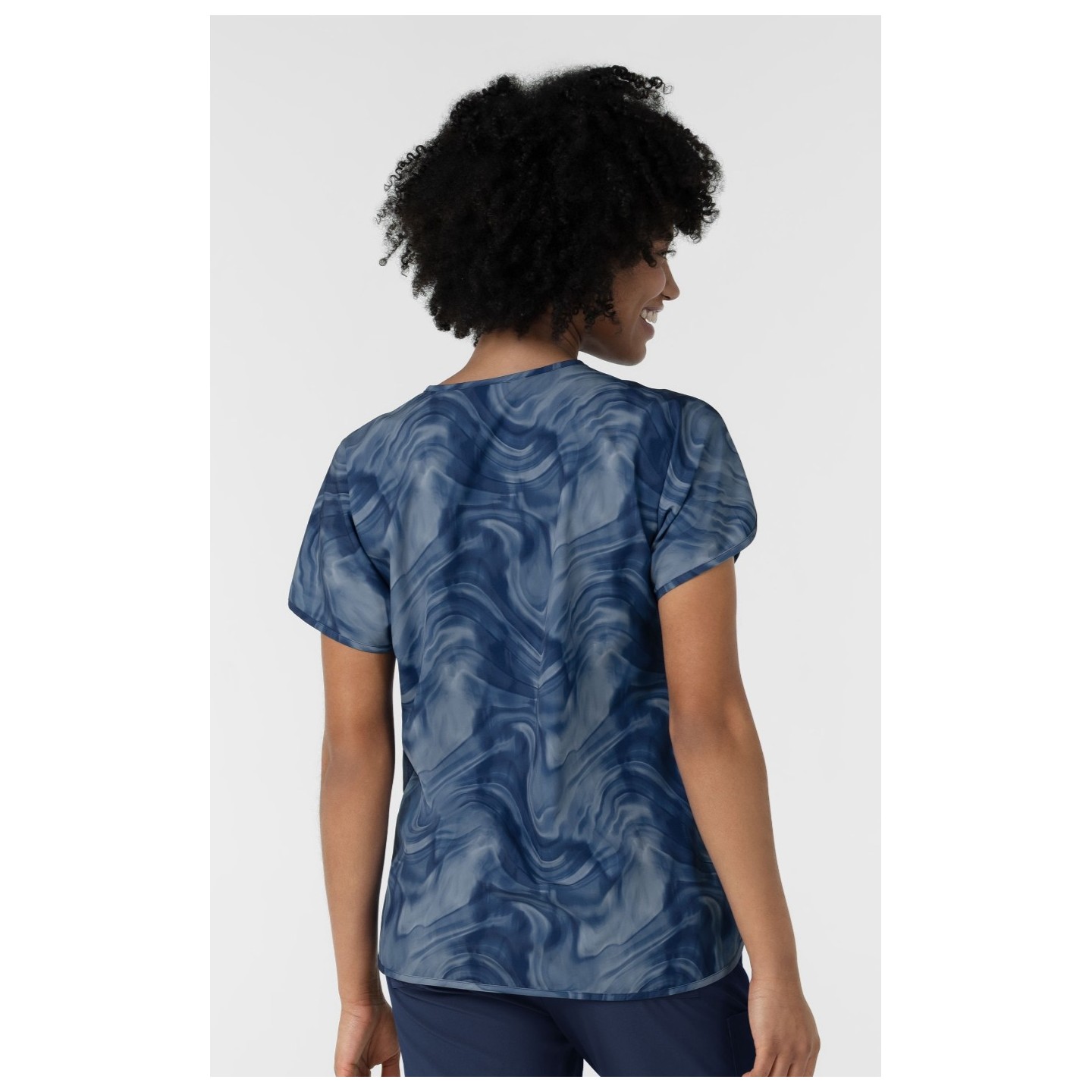 6267 WINK Dolman Y-Neck Print Scrub Top - Dreamy Daze Navy Tonal