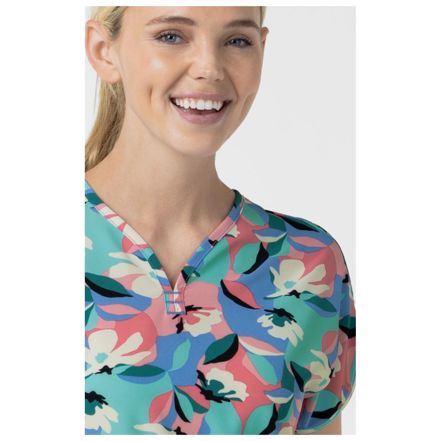 6267 WINK Dolman Y-Neck Print Scrub Top - Oceanic Odyssey