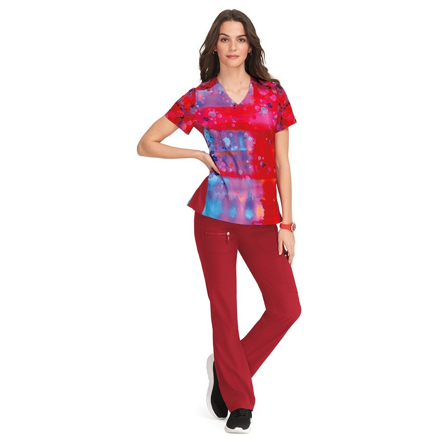 370PLM koi Lite Reform V-Neck Print Top - Vibrant Watercolor