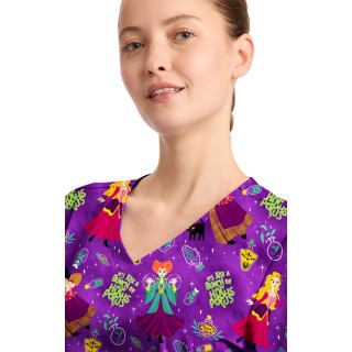 TF794 Tooniforms 2 Pocket V-Neck Print Top by Cherokee - Bunch Of Hocus Pocus