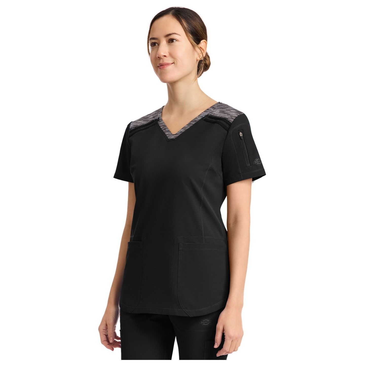 DK740 Dickies Dynamix V-Neck Top with Heather Colour Block Design