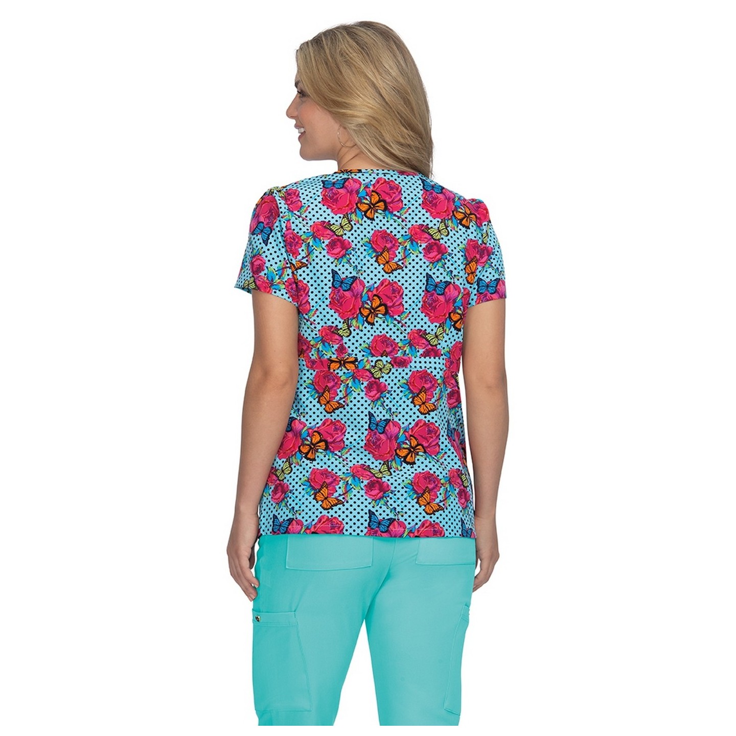 B121PR Betsey Johnson by koi - Calla Print Scrub Top - Polka Floral