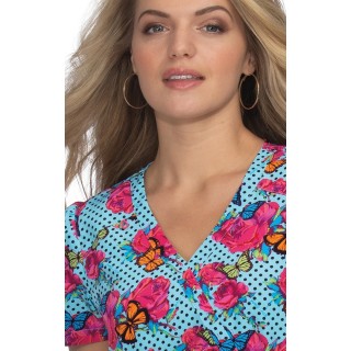 B121PR Betsey Johnson by koi - Haut d'Uniforme Imprimer 'Calla'  - Polka Floral