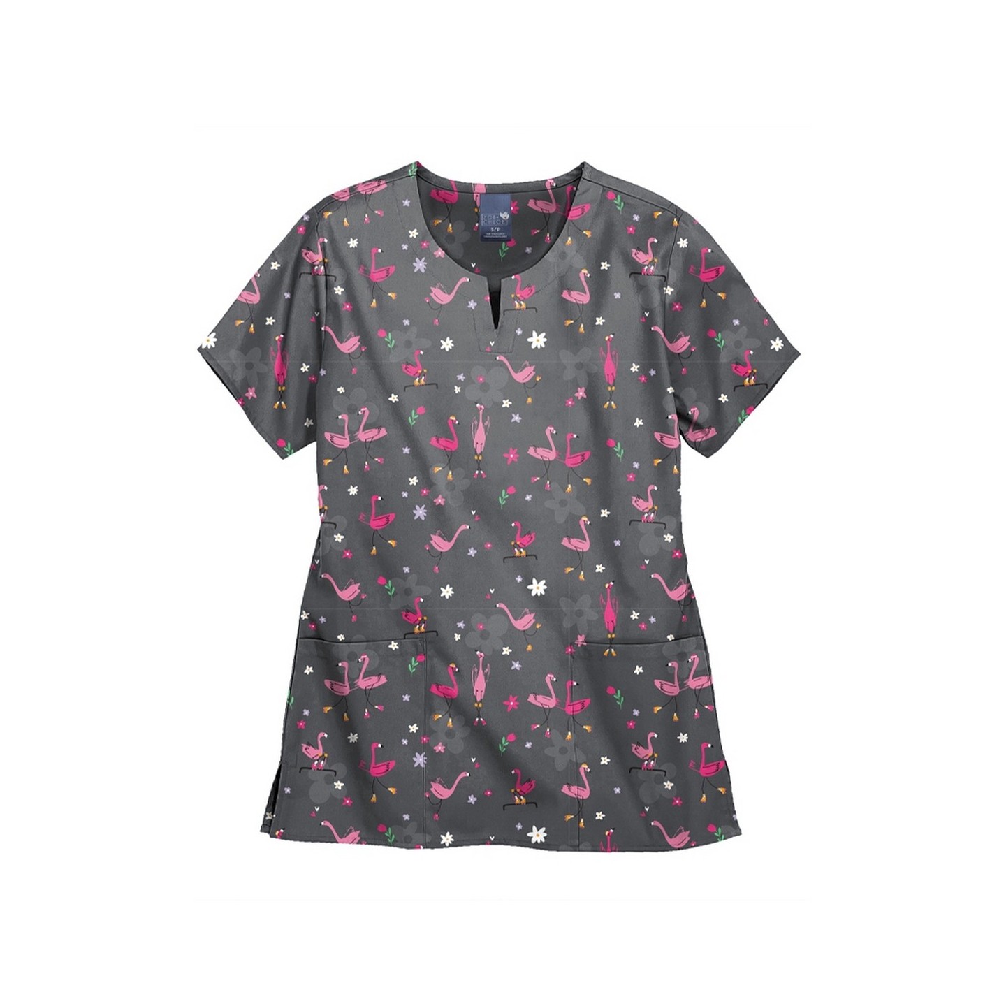 Z16213 Zoe + Chloe Notch Neck Print Scrub Tops - Let's Roll