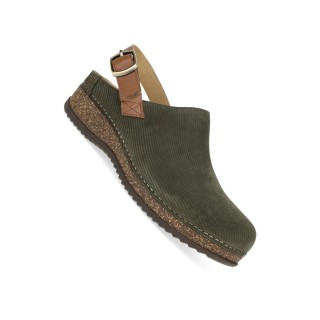 Merrin Olive Embossed Suede Strap Back Stapled Mule for Women by Dansko 