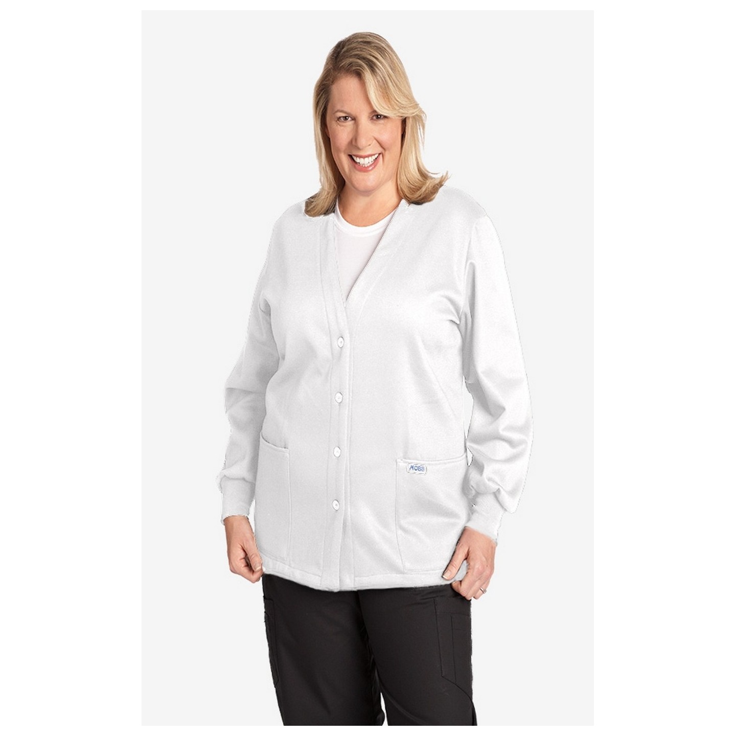 *FINAL SALE WJF350 White MOBB Button Front Fleece Warm-up Jacket