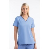 4510 [Matrix Impulse] Women's Contrast Curved V- Neck Top