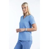 4510 [Matrix Impulse] Women's Contrast Curved V- Neck Top