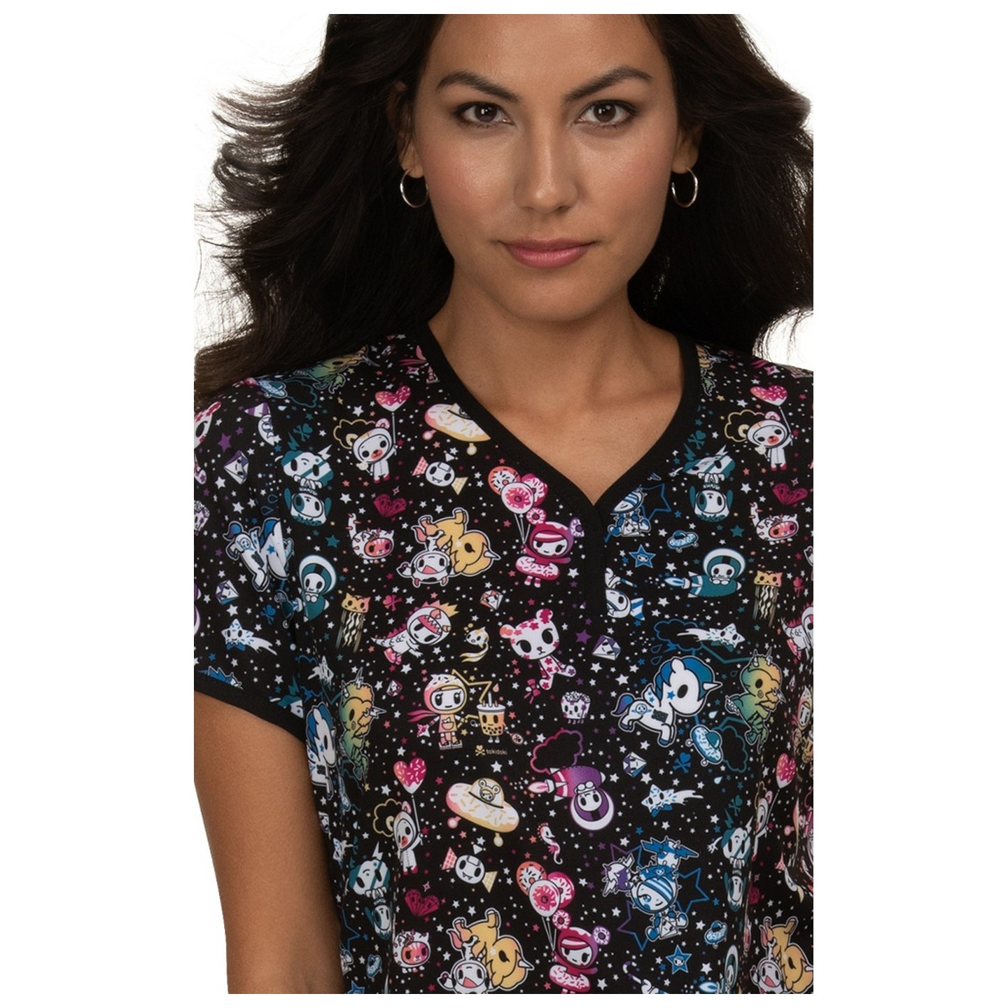 1017TKD Koi Tokidoki Galactic Dreams Y-Neck Print Scrub Top