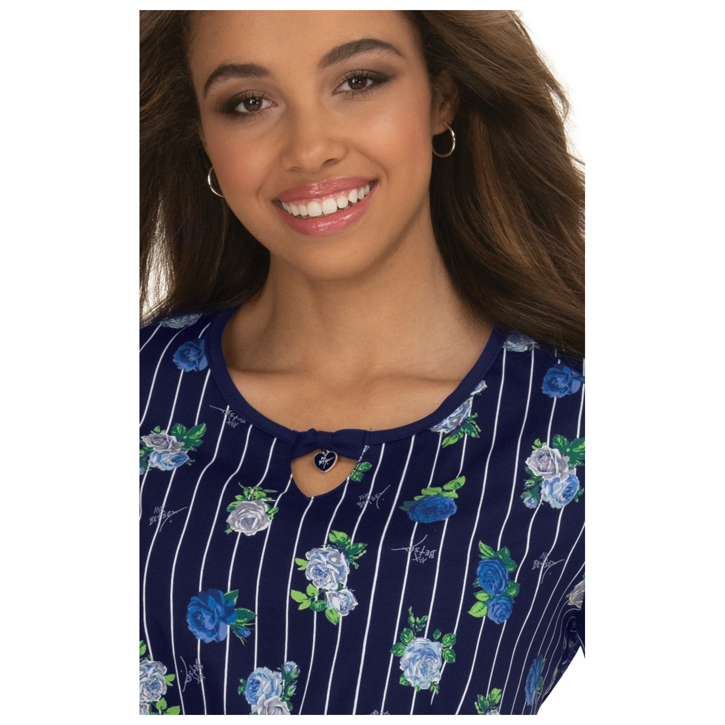 *FINAL SALE B100PR Koi Rose Top - Stripes and Roses
