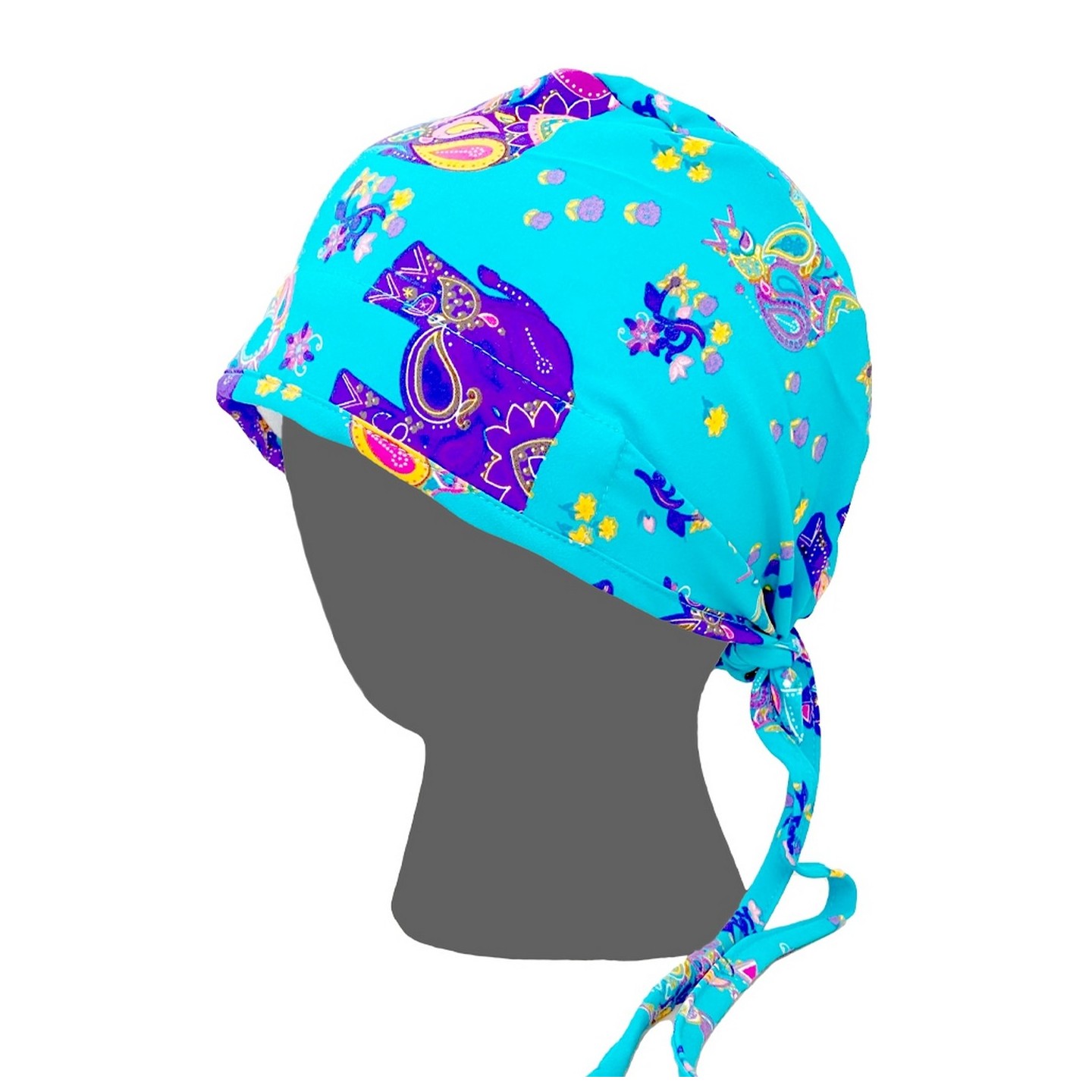 GTCP Zinnia Stretch Unisex Scrub Caps - Print: Boho Elephants