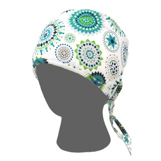 GTCP Zinnia Stretch Unisex Scrub Caps - Print: Circle Dot Medallions Blue