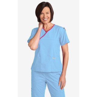 323T Criss Cross Scrub Top by MOBB - Sky Blue/Pink