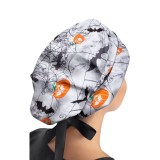 *FINAL SALE 1002PRT Healing Hands Sloan Halloween Black Bouffant Print Scrub Cap