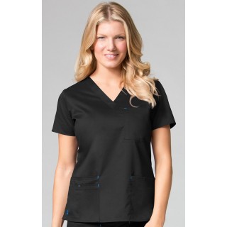 1202 Maevn Blossom - 3 Pocket Fashion V-Neck Top - Black/Pacific Blue