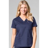 1202 Maevn Blossom - 3 Pocket Fashion V-Neck Top - Navy/Ceil Blue