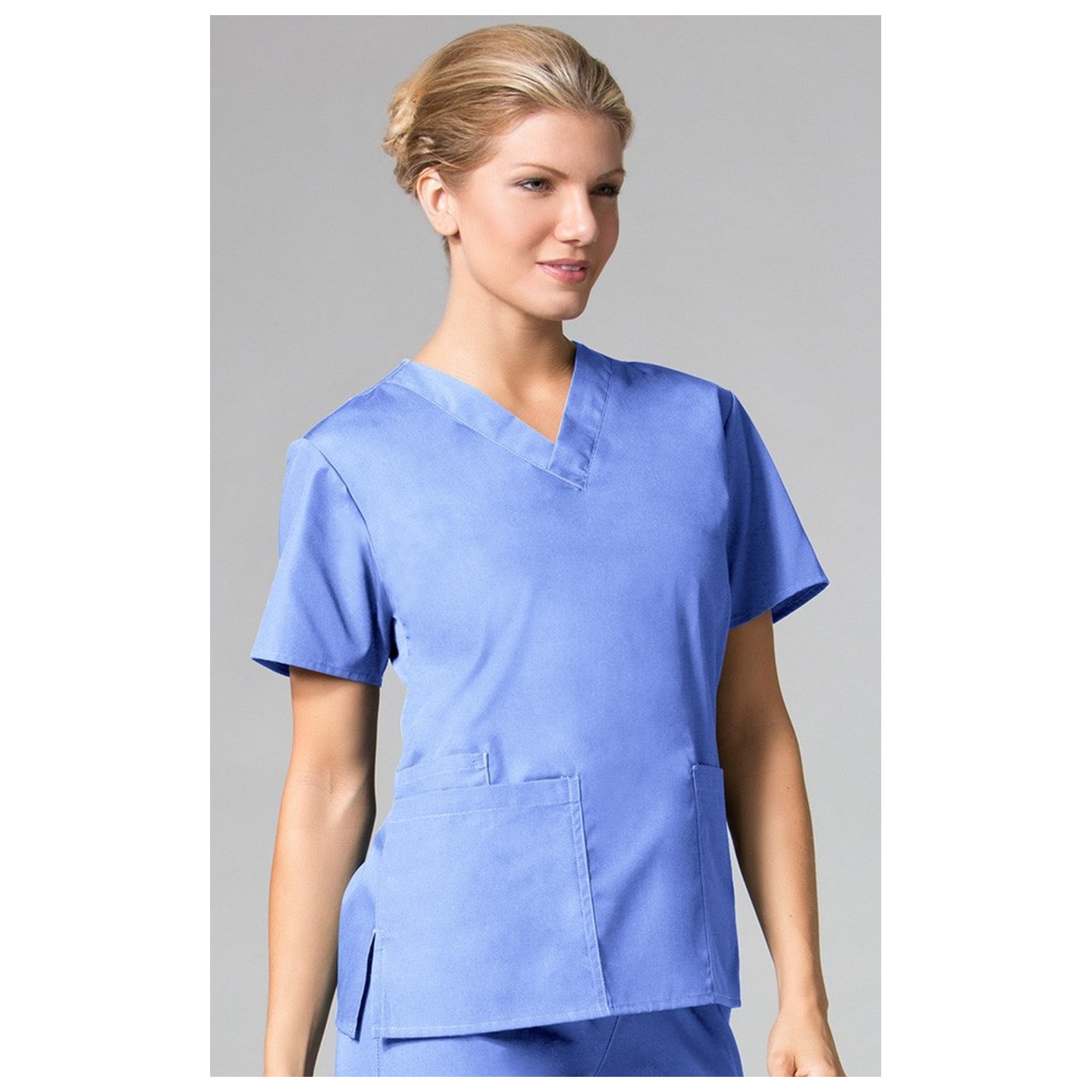 1016 Maevn CORE - 2 Pocket V-Neck Top - Ceil Blue