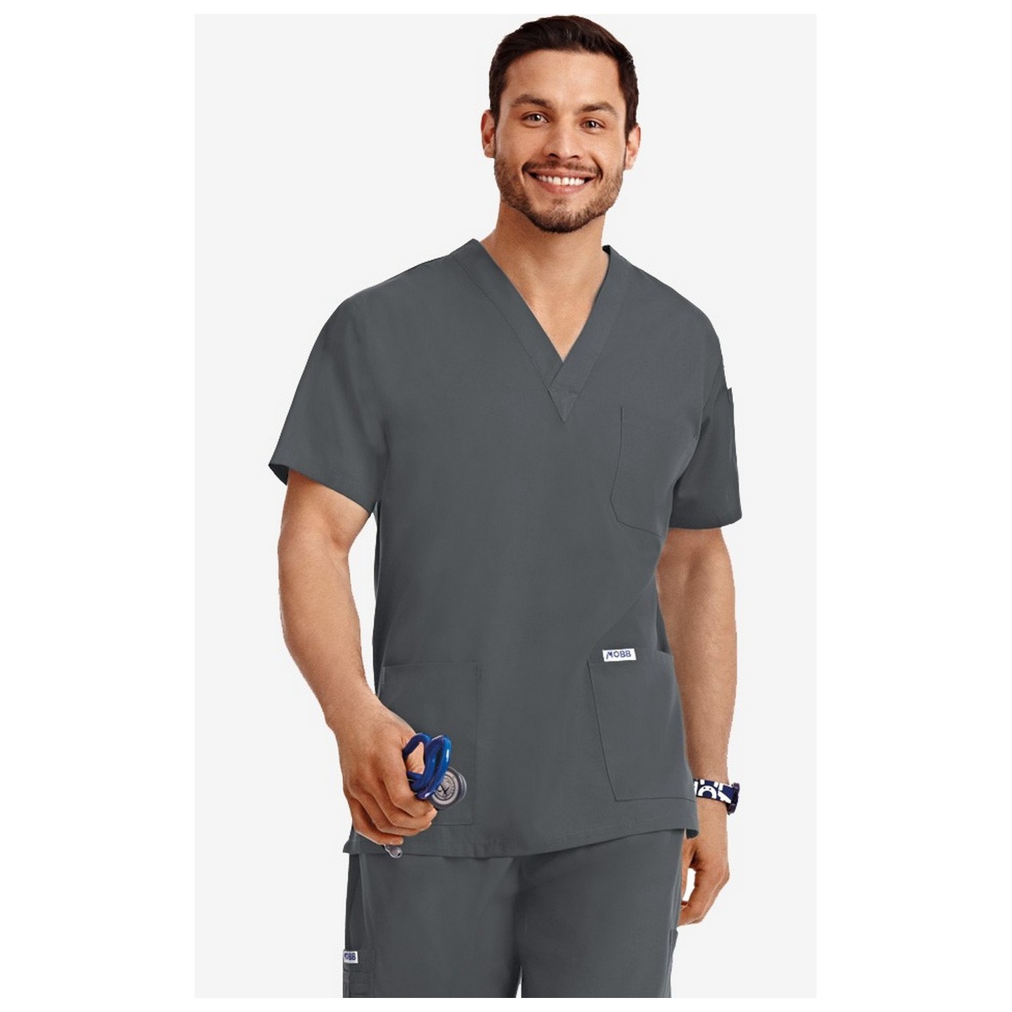 MOBB Classic Unisex 3 Pocket Scrub Top (Men's View) - Charcoal (CC)