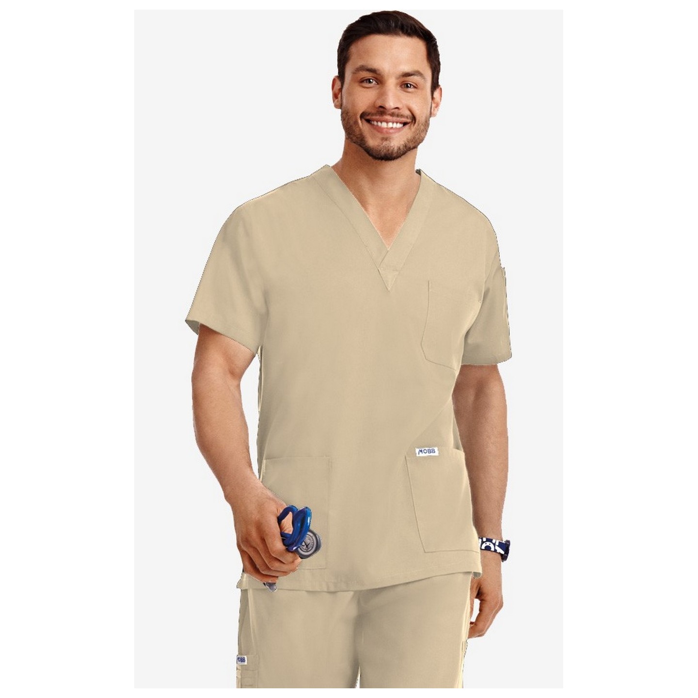 MOBB Classic Unisex 3 Pocket Scrub Top (Men's View) - Khaki (KH)